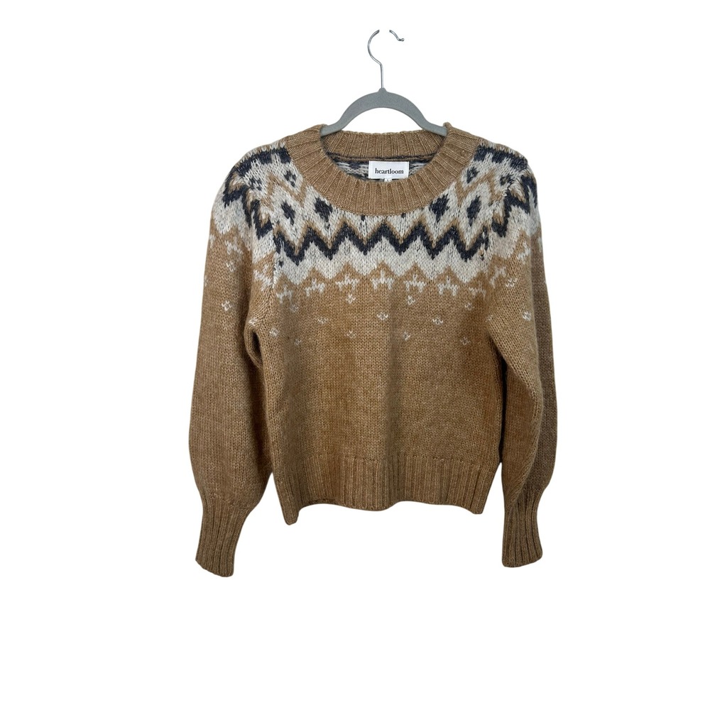 Heartloom Sara Sweater Womens Large Birch Tan Fair Isle NWT Puffed Sleeve